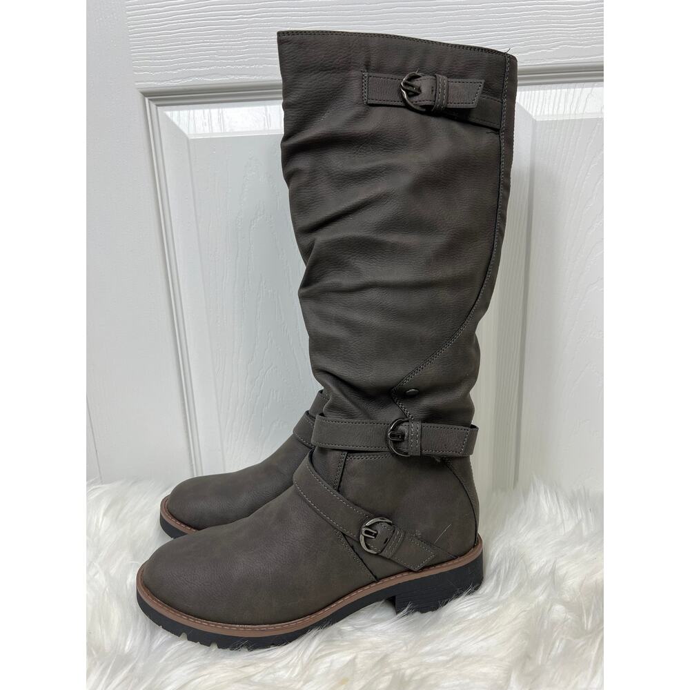 Sun + Stone Brinley Black Faux Leather Tall Riding Boots Charcoal Size 7.5
